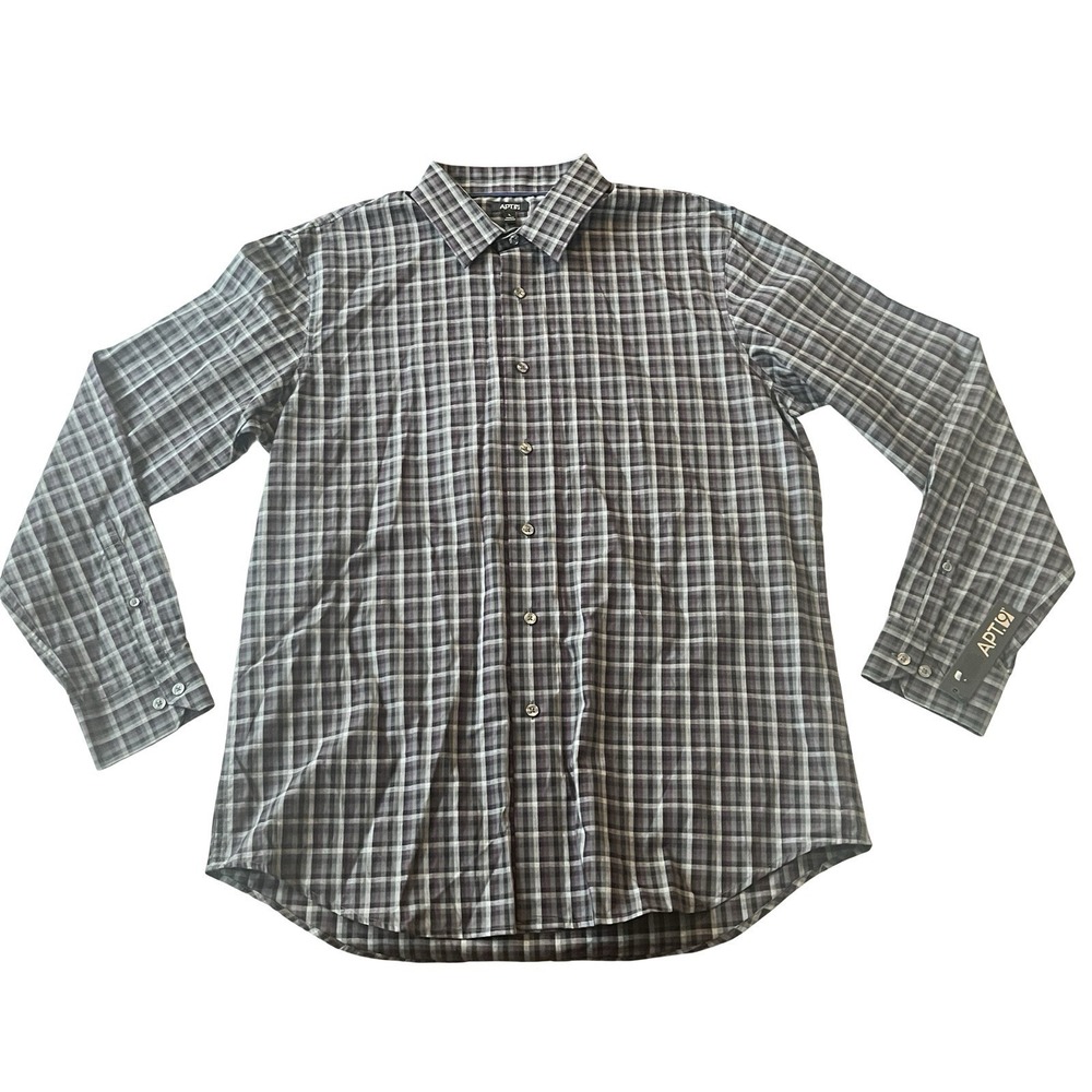 NWT Apt. 9 Men's Size L Dress Shirt Gray Purple Check 100% Cotton Long Sleeve